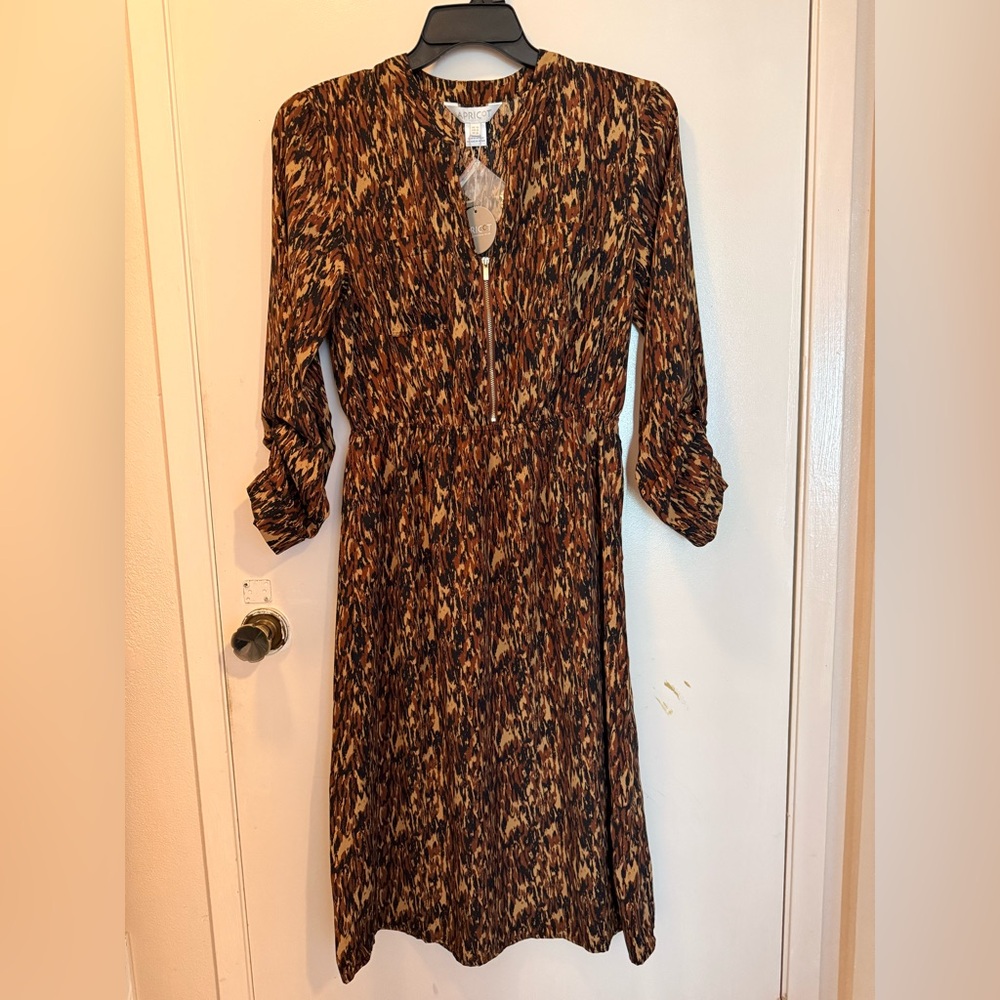 APRICOT Long Sleeve Brown Patterned Dress